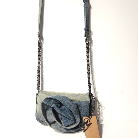 Steve Madden Washed Denim Rose Floral Crossbody Purse - Picture 8 of 14